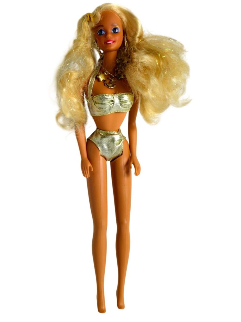 1991 Sun Sensation Barbie Doll #1390 Blonde Hair Gold Outfit Jewelry Vtg Mattel